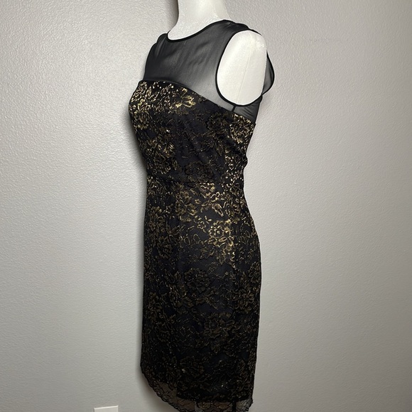 Diane von Furstenberg Black with Gold Metallic Lace Nisha Cocktail Sheath Dress - Picture 9 of 12
